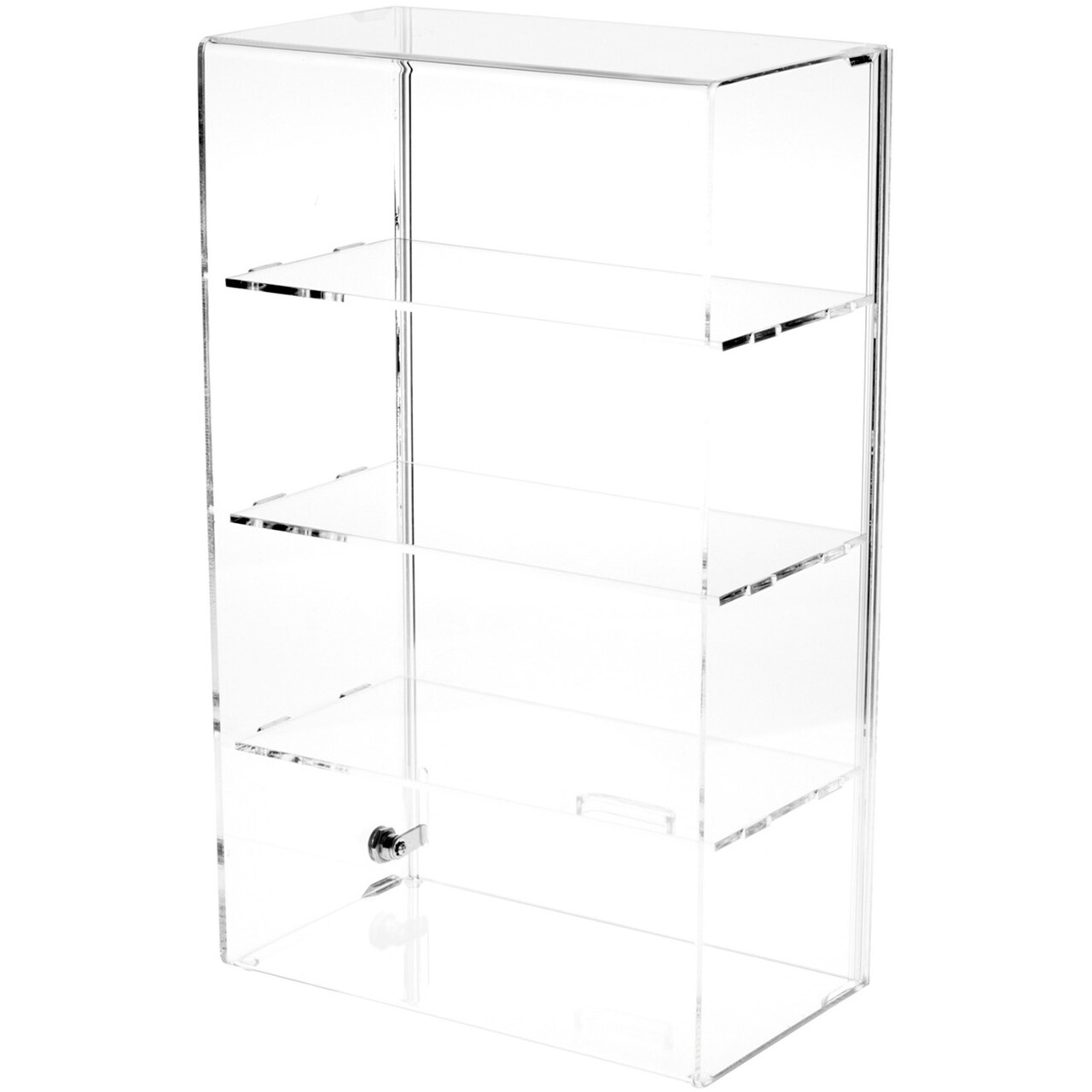 Plymor Clear Acrylic Locking Display Case with Sliding Back, 3 Shelves